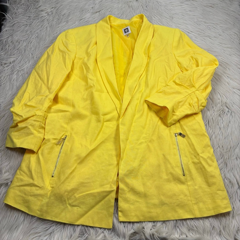 Anne Klein Women's XL Yellow Linen Blend Long Line‎ Blazer Dopamine Whimsy